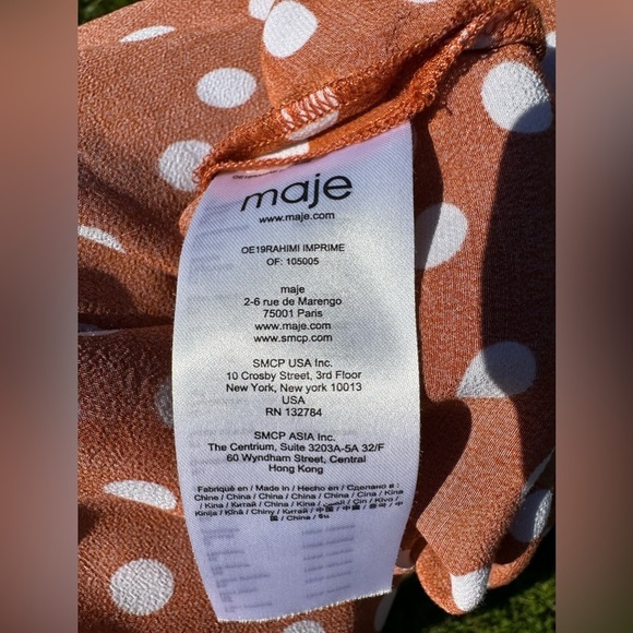 Maje Women's Faux Wrap Flounce Bell Sleeve Polka Dot Mini Dress Size Small - Picture 5 of 6